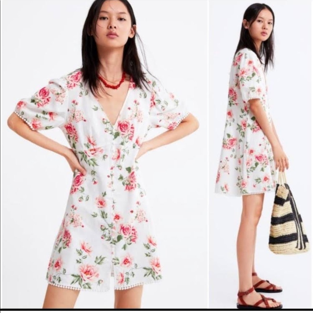 Zara Floral Rose Linencotton Dress